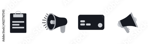 Marketing and promotion icon set, megaphone vector