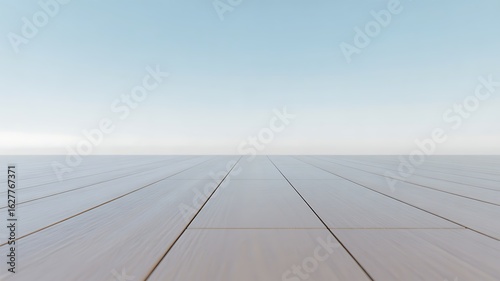 Light wooden floor and clear blue sky horizon planks flooring
