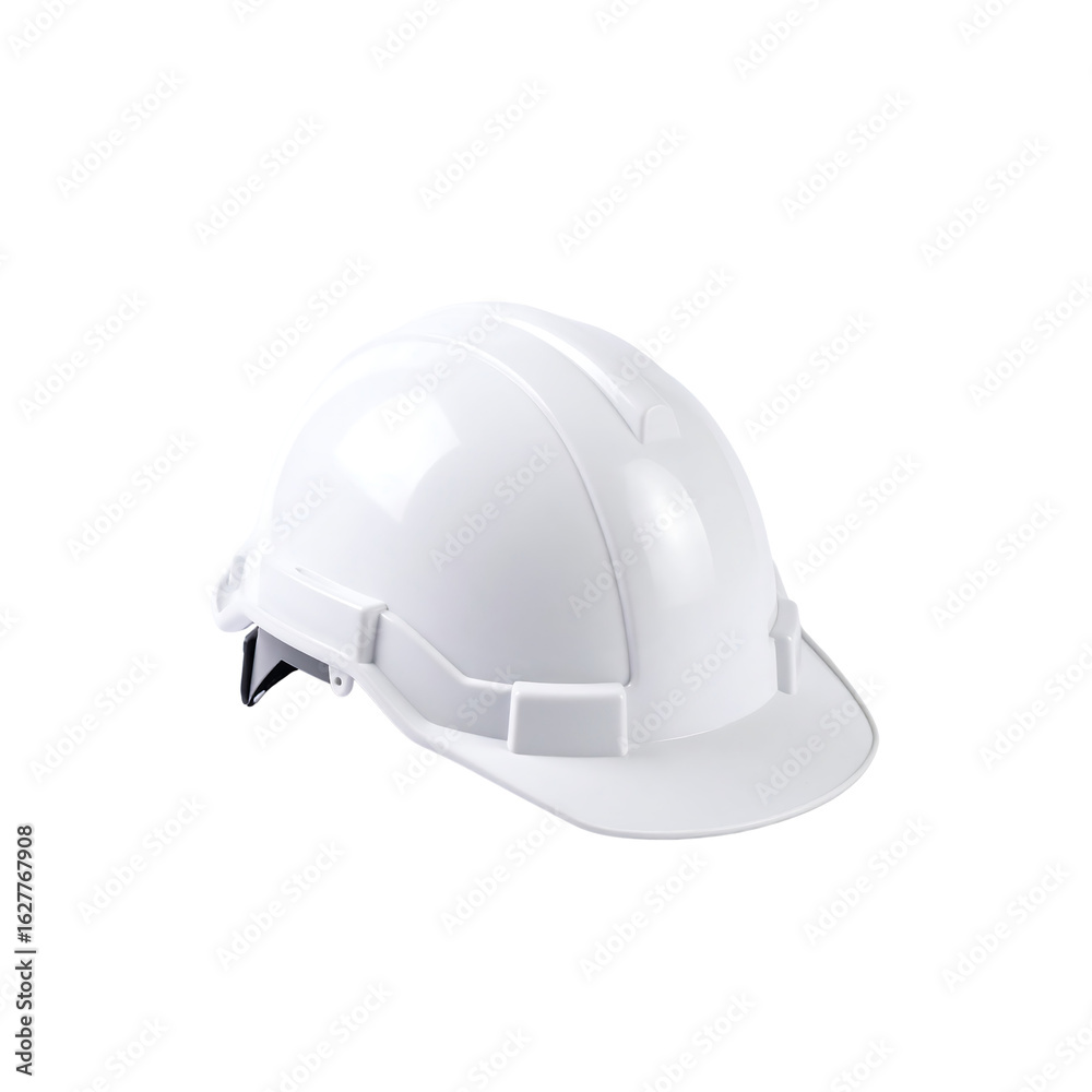 Fototapeta premium Shiny white construction helmet, equipment for safety purposes on transparent background