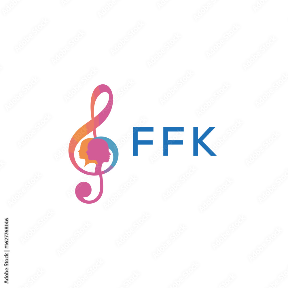 Obraz premium FFK “Creative music logo with human silhouettes and treble clef in gradient colors, FFK Later Logo, modern artistic design isolated on white background”