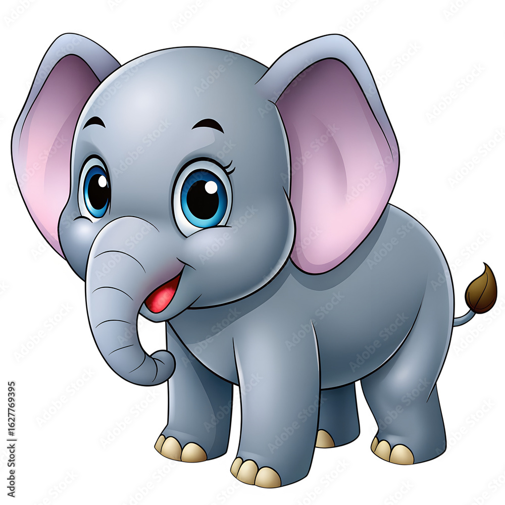 Naklejka premium Cute Elephant Plastic Cartoon Animal Character – 3D Toy Style PNG Illustration