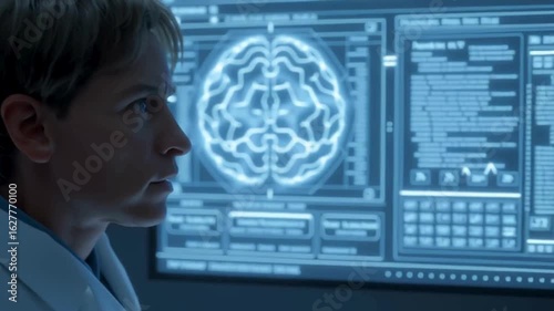 Young Man Observing Vibrant Energy Patterns on Digital Display