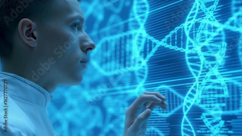 Scientist Examining DNA Structure in Laboratory Setting
