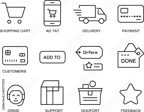 Collection of hand drawn e commerce and online shopping icons