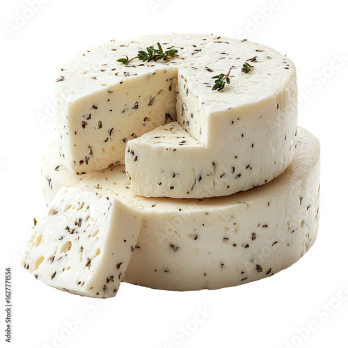 Round queso fresco cheese wheel isolated on transparent background