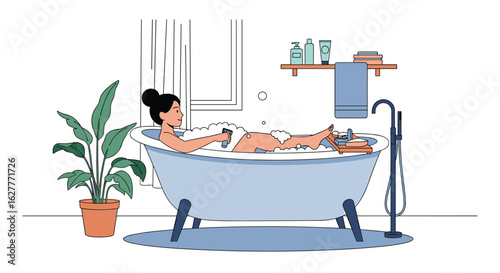 Relaxing soak in a bubble bath enjoying me time with a book and gentle bubbles floating