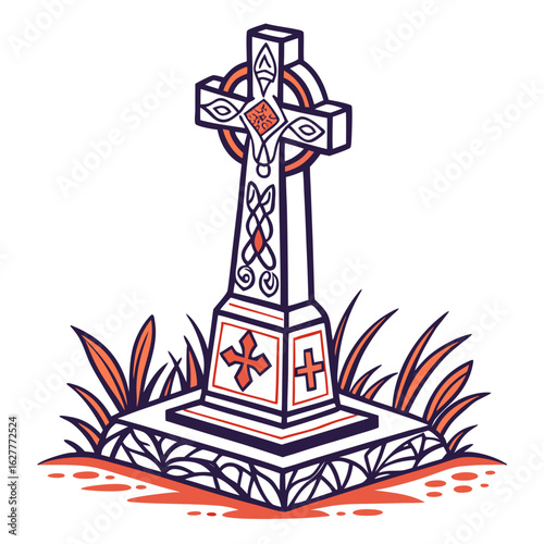 tombstone cross silhouette vector illustration