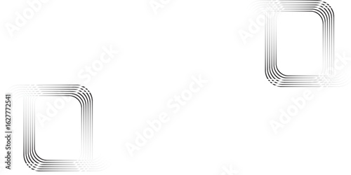 Minimalist abstract background with rounded rectangular line art in black fading to white. Perfect for tech, branding, or presentation themes with a clean design.