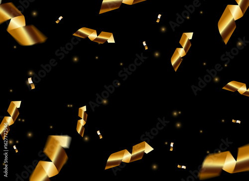 Elegant Black Background with Gold Confetti – Luxury Celebration, Party Invitation