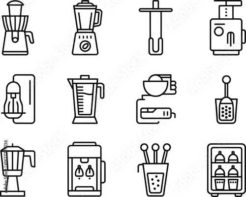 Collection of kitchen appliances and utensils hand drawn icons
