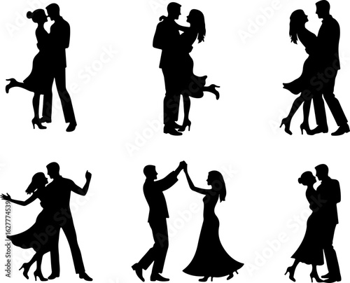 Elegant Dancing Couples Silhouette Set – Romantic Dance Poses Clipart