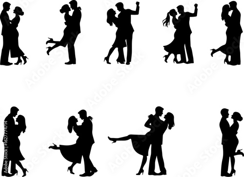 Elegant Dancing Couples Silhouette Set – Romantic Dance Poses Clipart