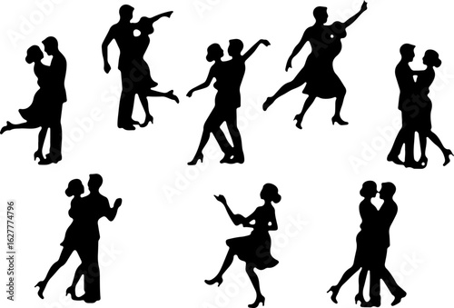 Elegant Dancing Couples Silhouette Set – Romantic Dance Poses Clipart