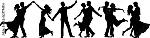 Elegant Dancing Couples Silhouette Set – Romantic Dance Poses Clipart