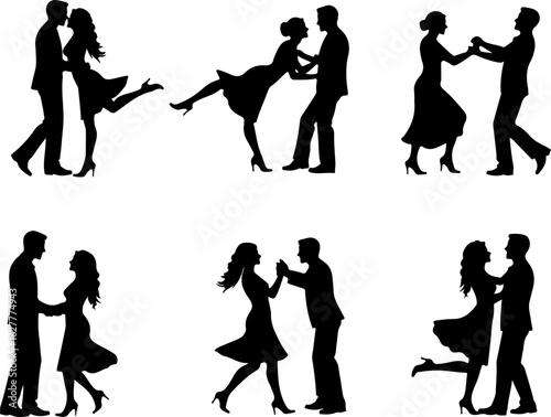 Elegant Dancing Couples Silhouette Set – Romantic Dance Poses Clipart