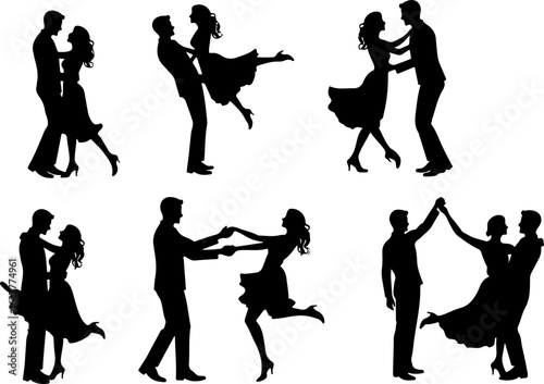 Elegant Dancing Couples Silhouette Set – Romantic Dance Poses Clipart