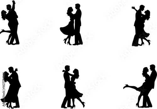 Elegant Dancing Couples Silhouette Set – Romantic Dance Poses Clipart