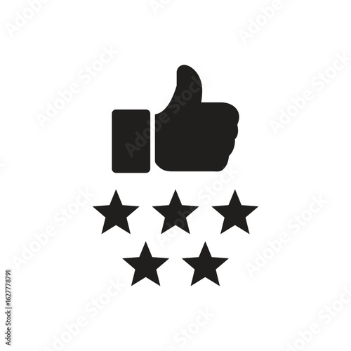 Five stars thumb up black isolated vector icon