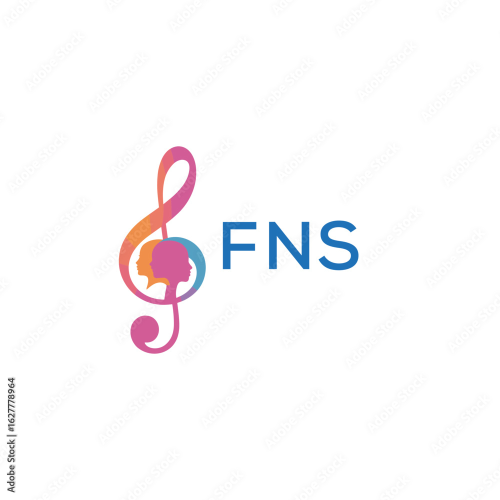 Fototapeta premium FNS “Colorful music logo with human faces and treble clef design” FNS Later Logo, “Abstract music school logo with people and melody icon” 