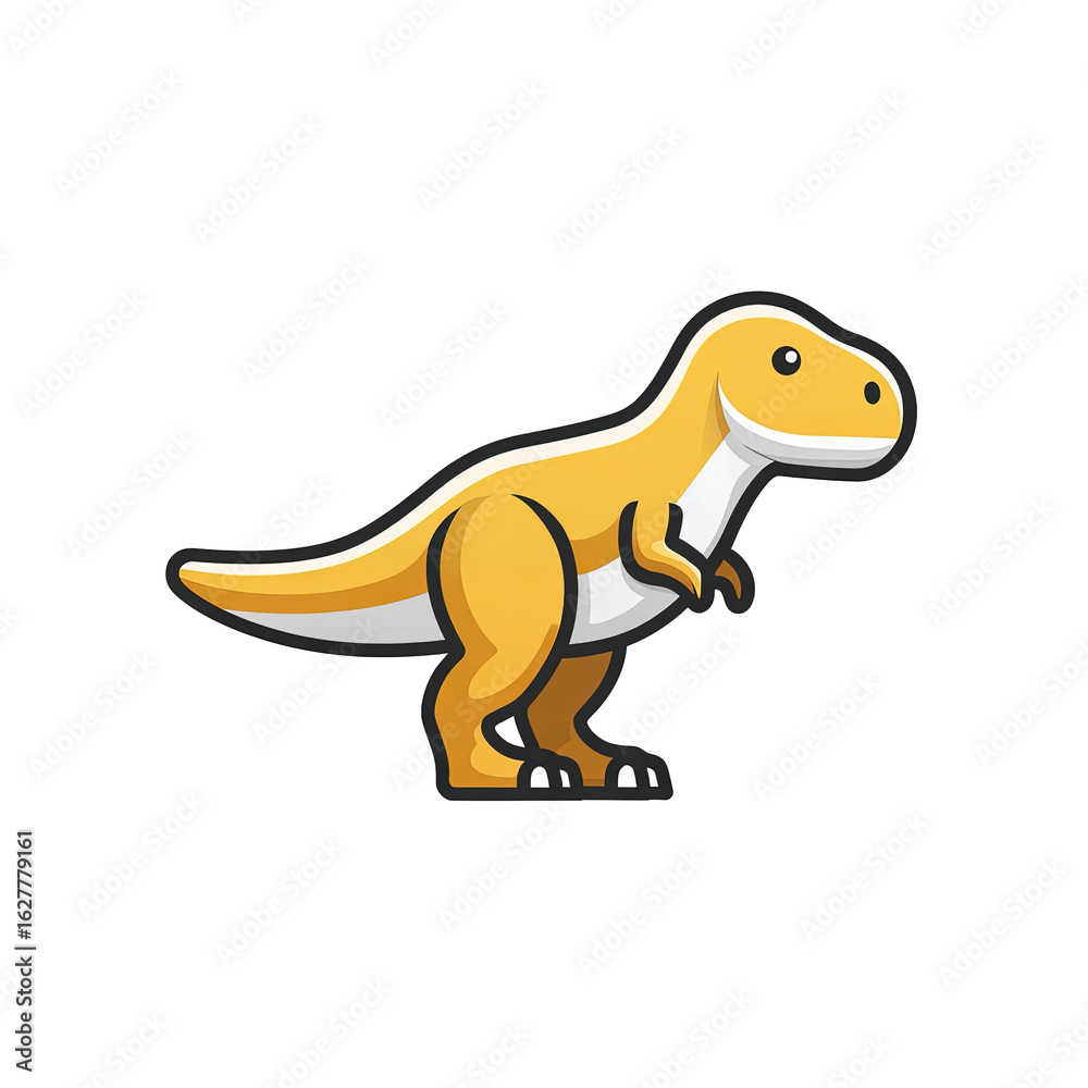 Fototapeta premium Cute yellow T Rex dinosaur vector icon illustration with bold outline. This friendly prehistoric reptile character design standing isolated, simple graphic for mascot