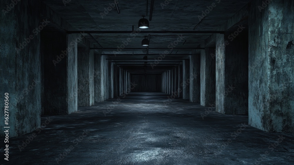 Obraz premium Dark, empty underground corridor