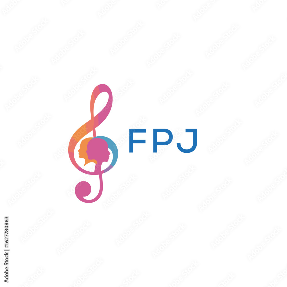 Obraz premium FPJ “Colorful music logo with human faces and treble clef design” FPJ Later Logo, “Abstract music school logo with people and melody icon”