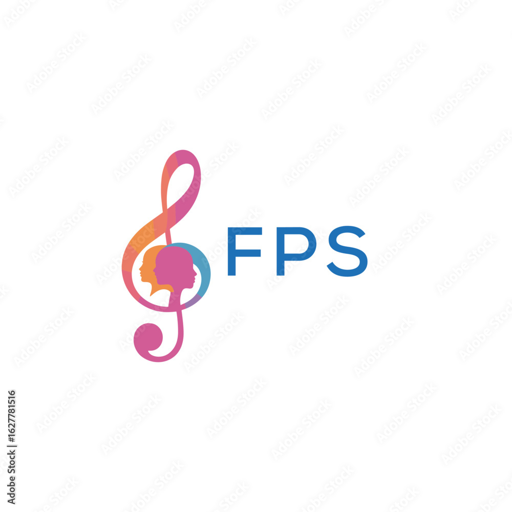 Fototapeta premium FPS “Colorful music logo with human faces and treble clef design” FPS Later Logo, “Abstract music school logo with people and melody icon” 