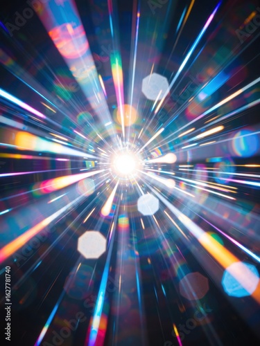 Vibrant light burst abstract art digital design cosmic environment close-up view creative concept