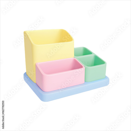 Colorful toy blocks of various shapes and sizes are isolated against a white background, perfect for childhood building games
