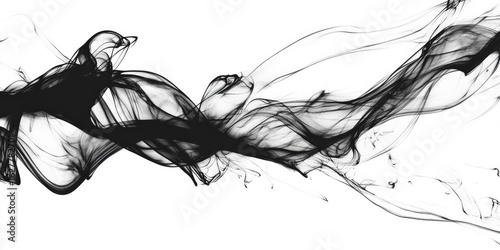 Fluid Elegance: Black Ink Abstract on White Canvas. Mesmerizing Flow Creates Intricate Patterns for Artistic Designs. Ideal for Posters, Book Covers, and Business Presentations. AI-Generated Watercolo