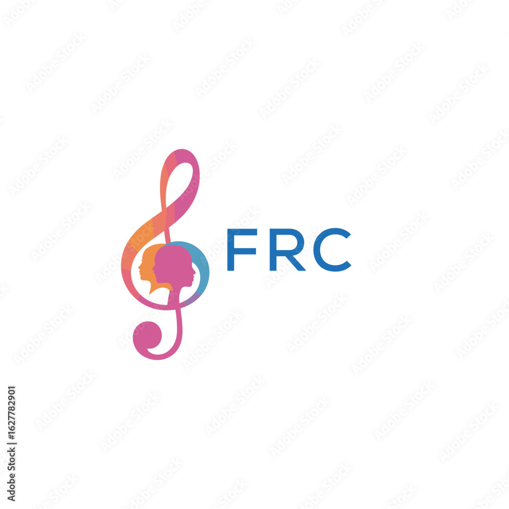 Naklejka premium FRC “Colorful music logo with human faces and treble clef design” FRC Later Logo, “Abstract music school logo with people and melody icon” 