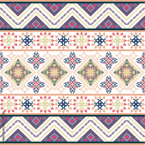 Tribal vector ornament. Seamless African pattern. Ethnic carpet with chevrons. Aztec style. Geometric mosaic. Majolica. Modern rug. Geo print on textile. Kente Cloth.