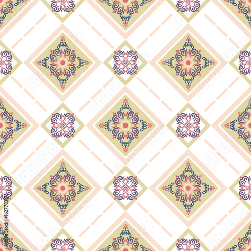 Ethnic floral vector damask seamless pattern. Abstract kaleidoscope fabric design texture. Design for wallpaper, textiles, and wrapping.