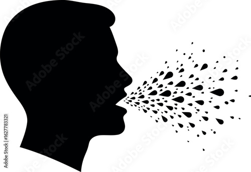 Silhouette of man speaking with particles