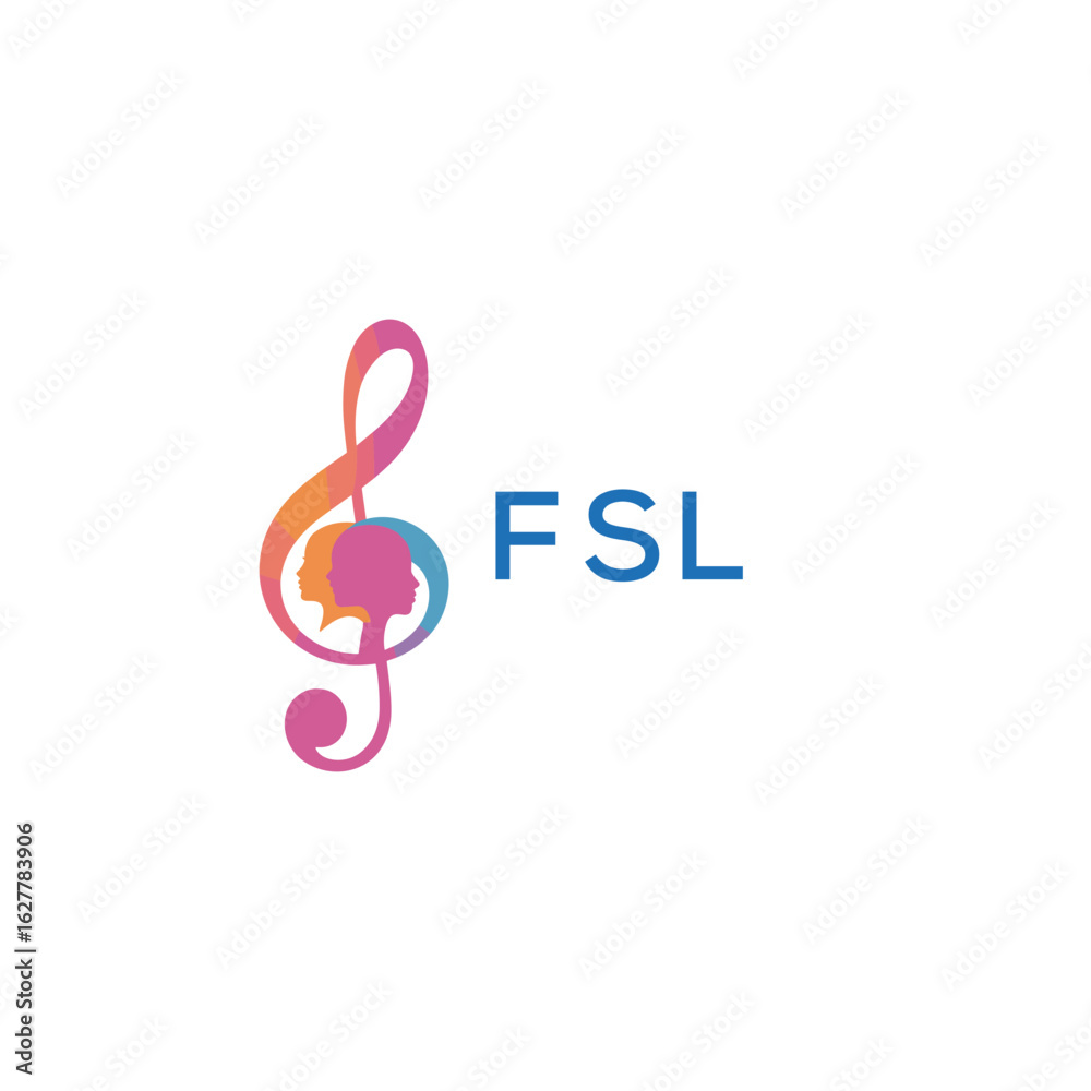 Fototapeta premium FSL “Colorful music logo with human faces and treble clef design” FSL Later Logo, “Abstract music school logo with people and melody icon”FSL music, logo, FSL abstract, creative, FSL colorful, vibra