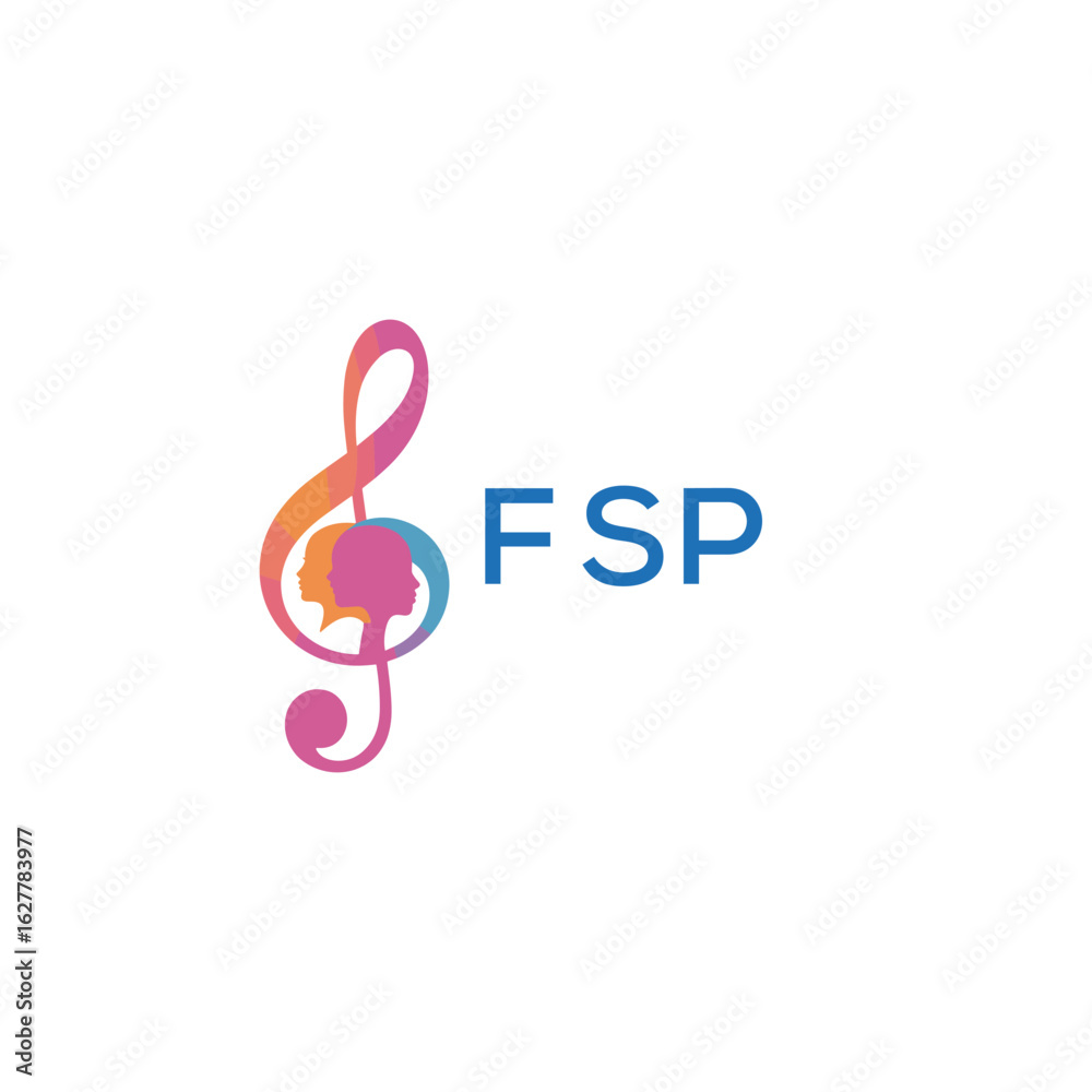 Fototapeta premium FSP “Colorful music logo with human faces and treble clef design” FSP Later Logo, “Abstract music school logo with people and melody icon” 