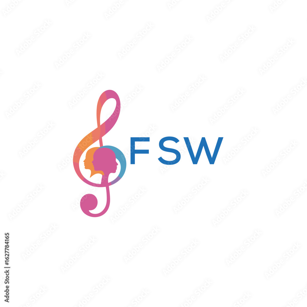 Fototapeta premium FSW “Colorful music logo with human faces and treble clef design” FSW Later Logo, “Abstract music school logo with people and melody icon”