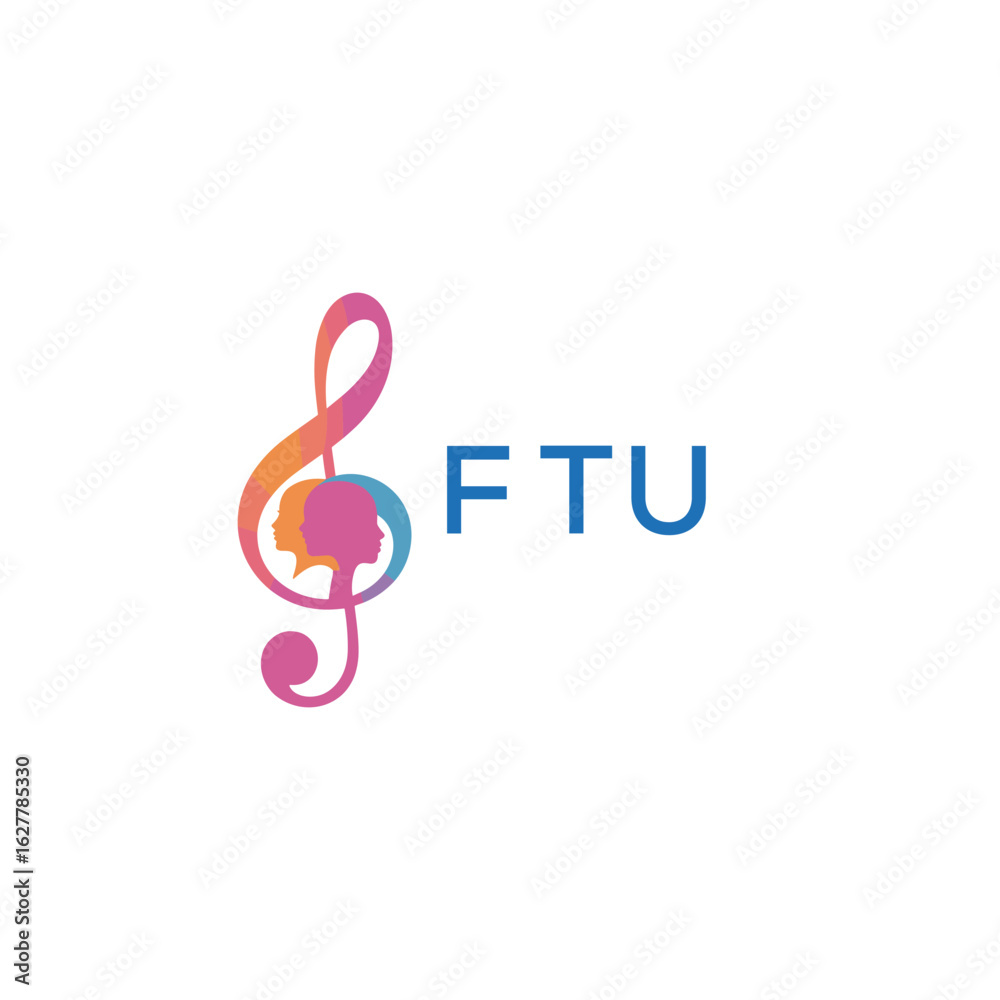 Fototapeta premium FTU “Colorful music logo with human faces and treble clef design” FTU Later Logo, “Abstract music school logo with people and melody icon” 