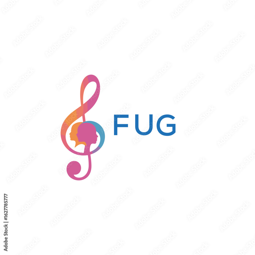 Fototapeta premium FUG “Colorful music logo with human faces and treble clef design” FUG Later Logo, “Abstract music school logo with people and melody icon” 