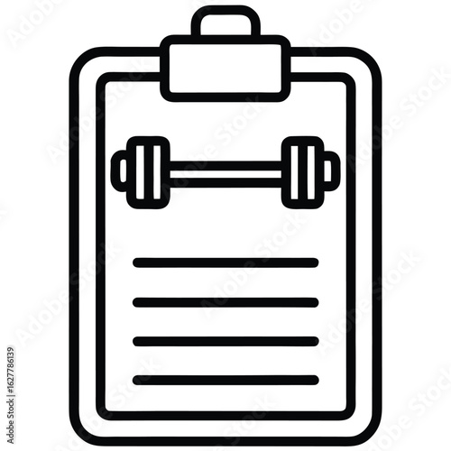 Clipboard with dumbbell and list weightlifting exercise