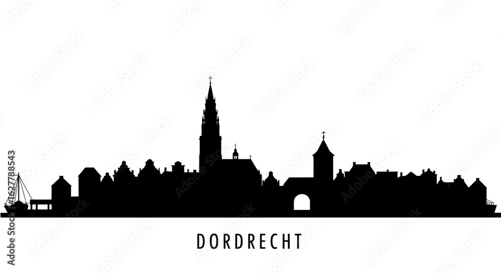 Fototapeta premium Dordrecht Skyline Black silhouette.