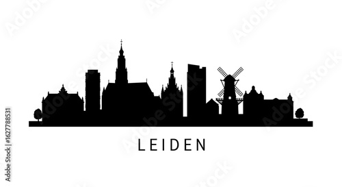 Leiden with Netherlands Skyline Silhouette.