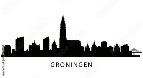 Groningen Skyline with Netherlands, and Black Silhouette.