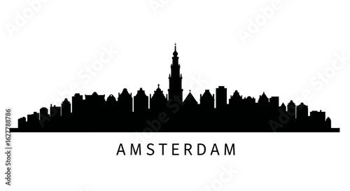 Amsterdam Skyline Silhouette with Cityscape.