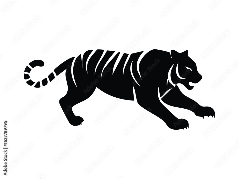 Obraz premium Vector silhouette of a tiger leaping forward, strong visual for sports club logo