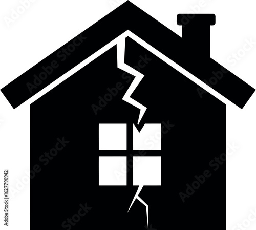 Cracked house silhouette symbol