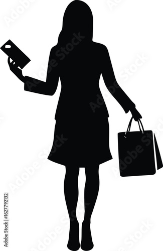 a shopping woman holding a credit card vector silhouette