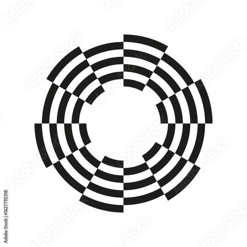 Circular striped pattern. Abstract half circles. Segmented block Vecto