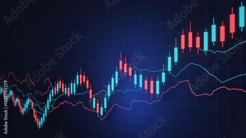 Financial stock market trading chart with upward trend, representing growth and investment
