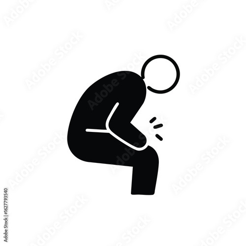 This minimalist black silhouette icon vividly illustrates a person experiencing severe knee pain, symbolizing discomfort, injury, or a debilitating joint condition.